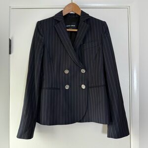Giorgio Armani Double Breasted Stripe Wool Cashmere Silk Blazer MOP Buttons Sz 8